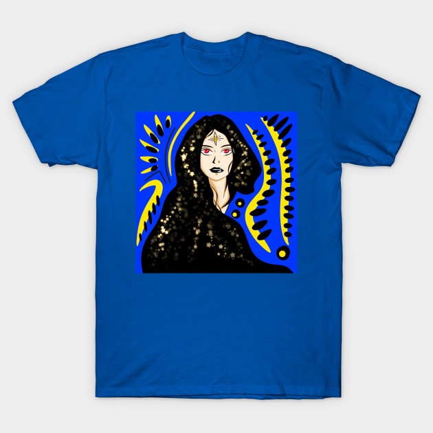 dark shadow magical woman in starry night T-Shirt by jorge_lebeau